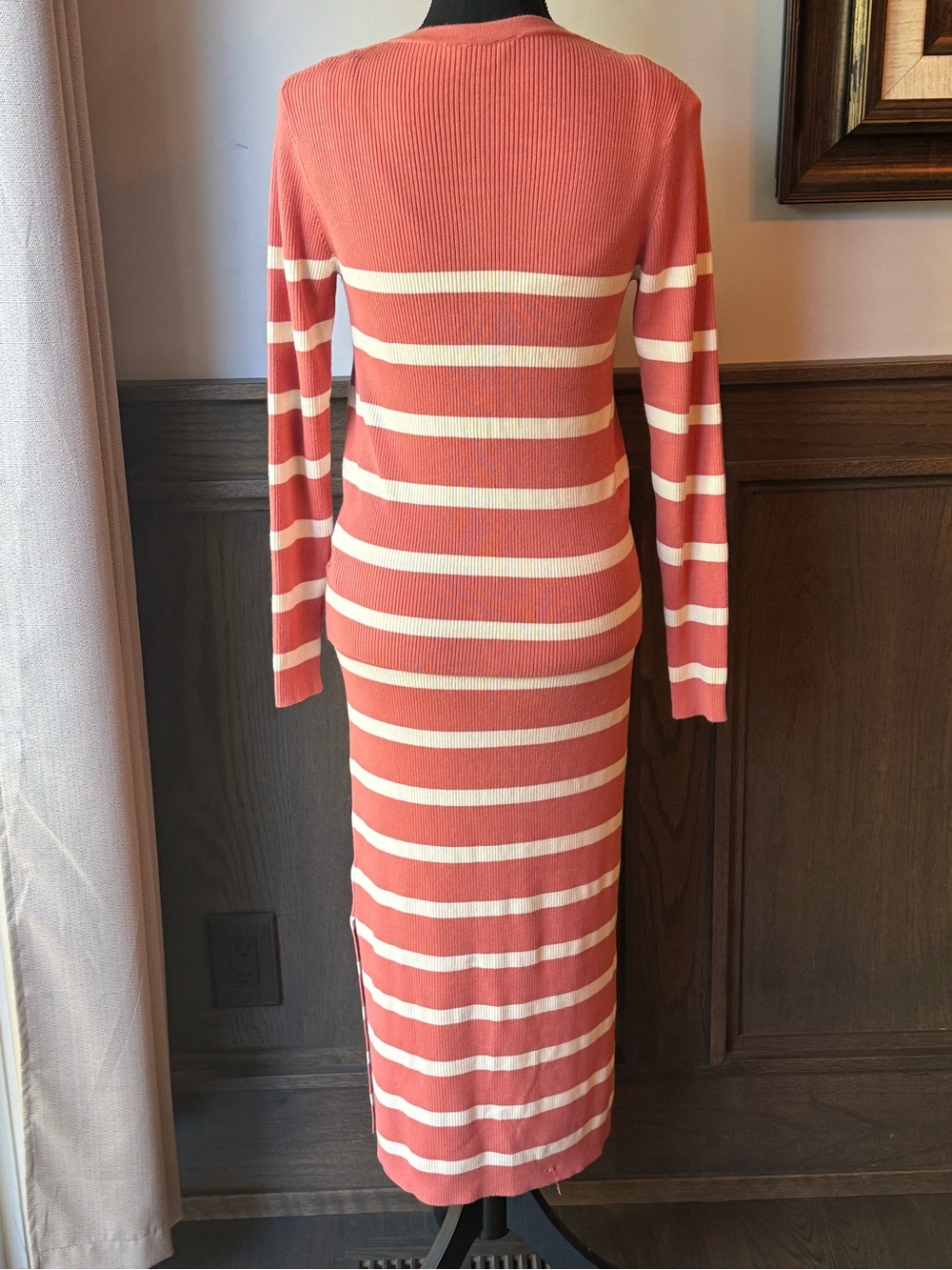 Time and Tru Coral and Cream Striped Knit Maxi Dress with Cardigan small Euc - Picture 4 of 10